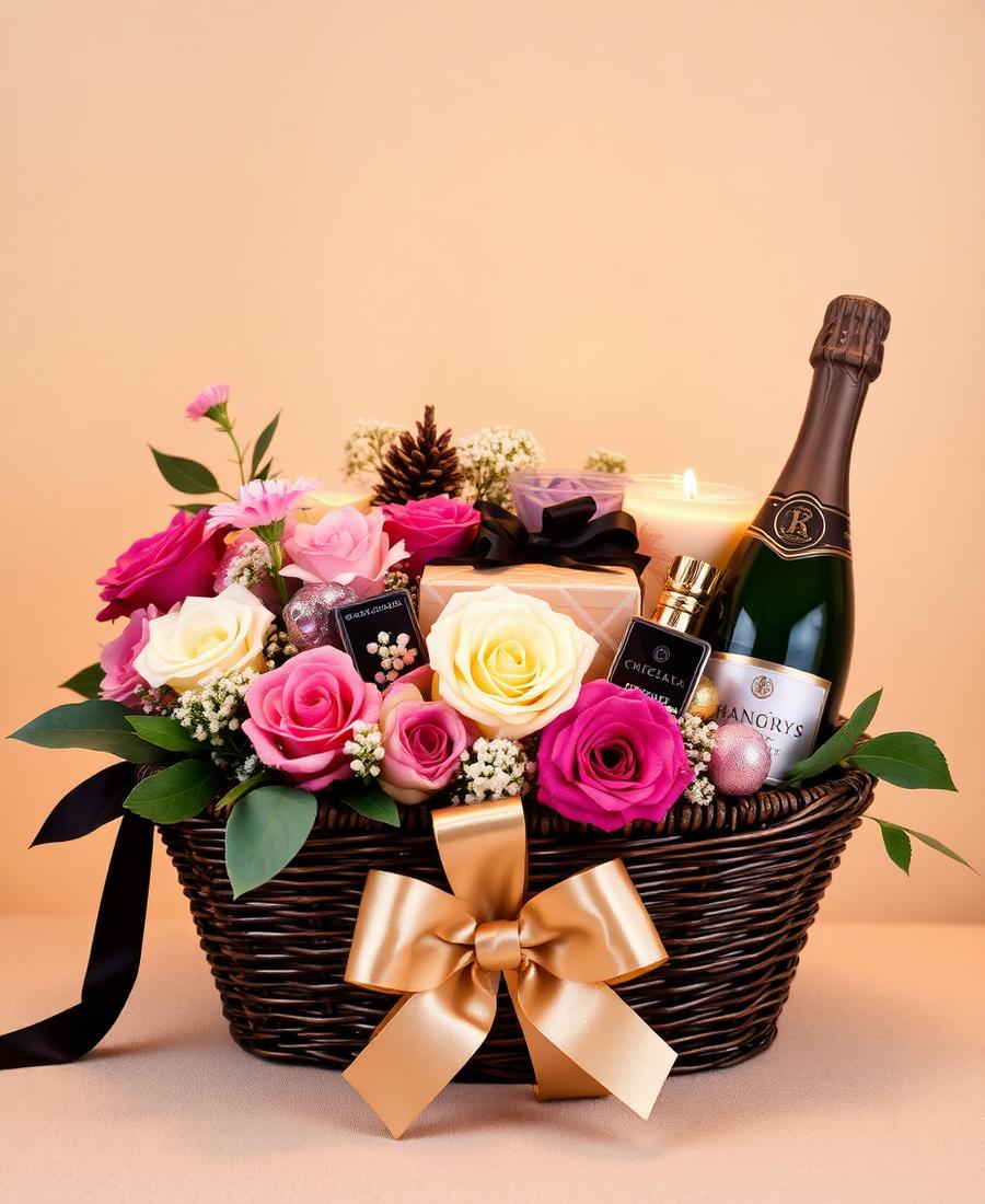 Cesta de flores e presentes